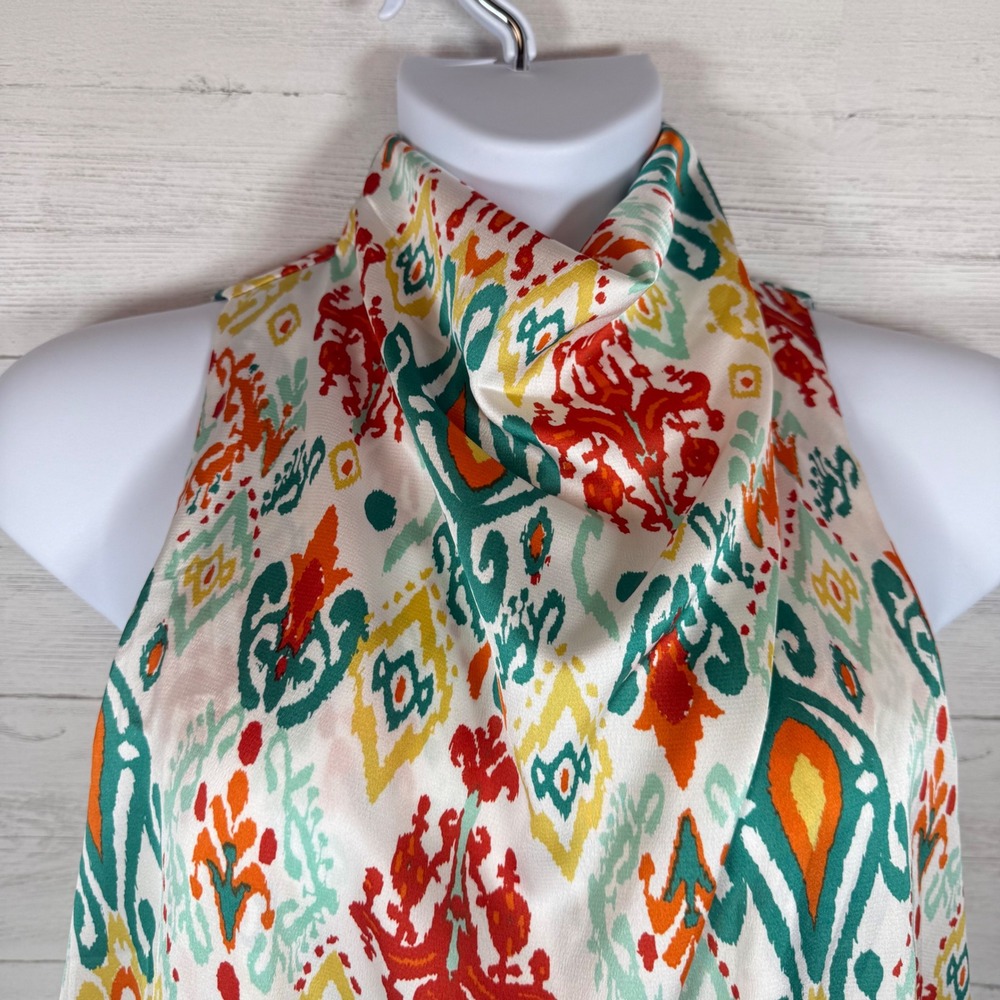 Entro Anthro small Halter orange ivory geometric silky‎ women blouse boho career - Picture 9 of 9